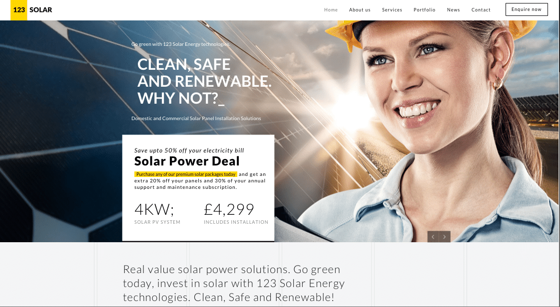 123 Solar home page