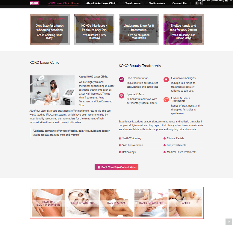 koko Laser clinic home page