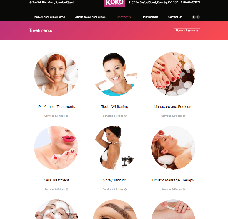 koko laser clinic services page