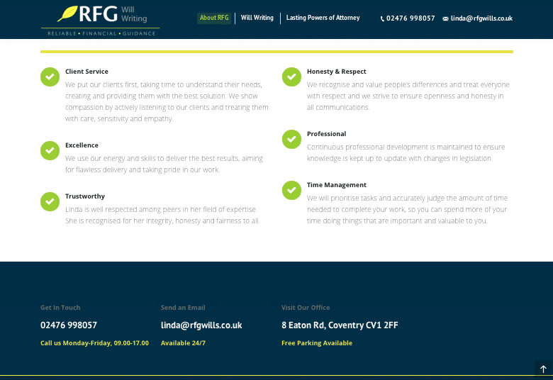 RFG Will Writing Landing page