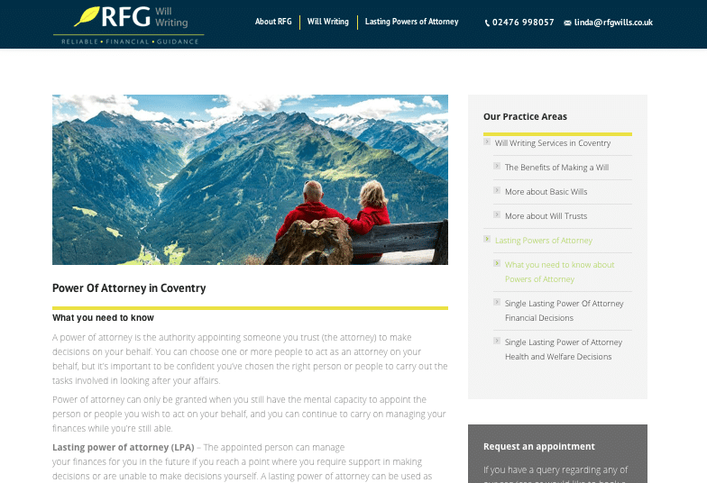 RFG Will Writing Power of Attorney service page